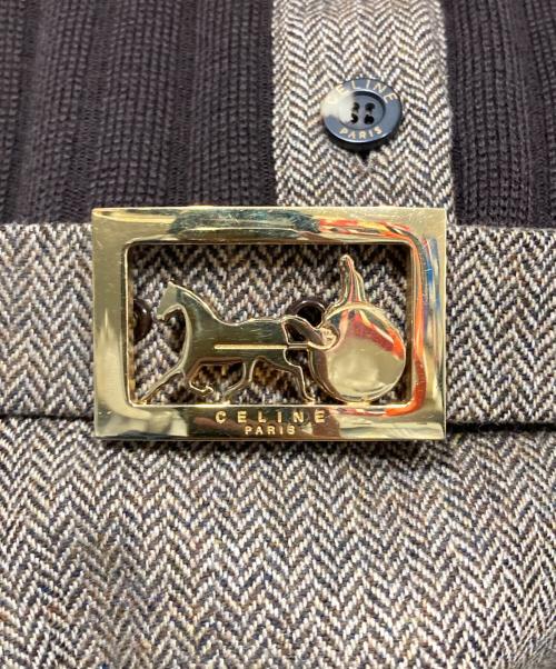 CELINE（セリーヌ）CELINE (セリーヌ) 馬車金具ベルト付きニットワンピース ブラウン サイズ:L (42)の古着・服飾アイテム