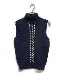 CELINE（セリーヌ）の古着「ステッチデザインタートルネックノースリーブニット」｜ブラック