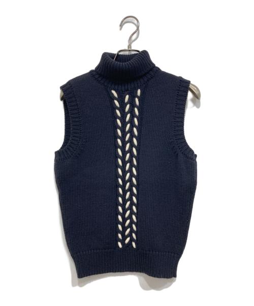 CELINE（セリーヌ）CELINE (セリーヌ) ステッチデザインタートルネックノースリーブニット ブラック サイズ:Lの古着・服飾アイテム