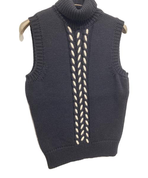 CELINE（セリーヌ）CELINE (セリーヌ) ステッチデザインタートルネックノースリーブニット ブラック サイズ:Lの古着・服飾アイテム