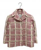 CELINEセリーヌ）の古着「モヘア混格子柄ショートジャケット」｜ピンク