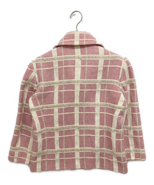 CELINE（セリーヌ）CELINE (セリーヌ) モヘア混格子柄ショートジャケット ピンク サイズ:38の古着・服飾アイテム
