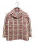CELINE（セリーヌ）の古着「モヘア混格子柄ショートジャケット」｜ピンク