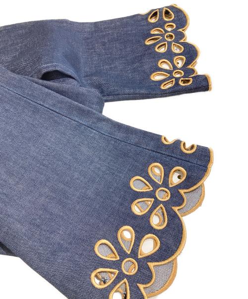 CELINE（セリーヌ）CELINE (セリーヌ) 裾カットワークフレアデニムパンツ インディゴ サイズ:38の古着・服飾アイテム