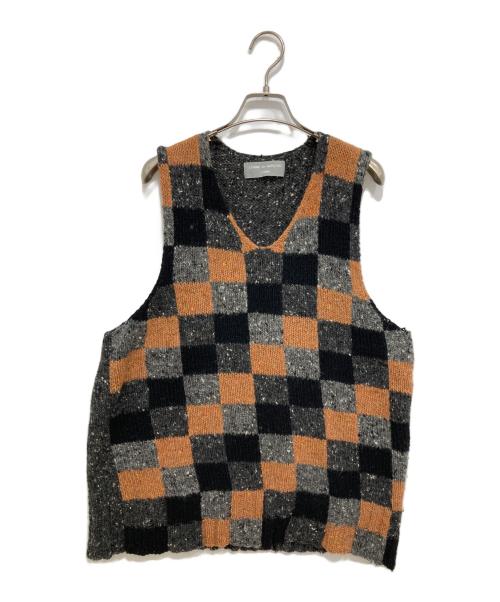 COMME des GARCONS HOMME（コムデギャルソン オム）COMME des GARCONS HOMME (コムデギャルソン オム) チェッカーフラッグウールベスト ブラック×ブラウン サイズ:Freeの古着・服飾アイテム