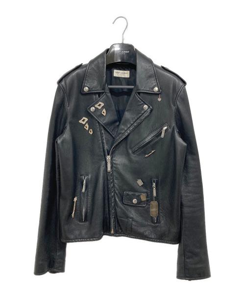 Saint Laurent Paris（サンローランパリ）Saint Laurent Paris (サンローランパリ) ピンバッジダブルライダースジャケット ブラック サイズ:44(S)の古着・服飾アイテム