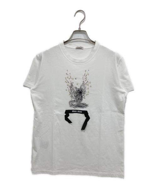 MIU MIU（ミュウミュウ）MIU MIU (ミュウミュウ) アニマルモチーフ刺繍Tシャツ ホワイト サイズ:Mの古着・服飾アイテム