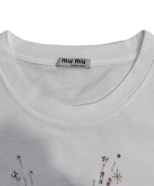 MIU MIU（ミュウミュウ）MIU MIU (ミュウミュウ) アニマルモチーフ刺繍Tシャツ ホワイト サイズ:Mの古着・服飾アイテム