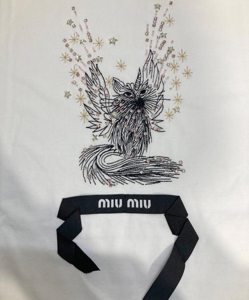 MIU MIU（ミュウミュウ）MIU MIU (ミュウミュウ) アニマルモチーフ刺繍Tシャツ ホワイト サイズ:Mの古着・服飾アイテム