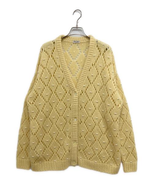 MIU MIU（ミュウミュウ）MIU MIU (ミュウミュウ) パールデザインニットカーディガン イエロー サイズ:M(38)の古着・服飾アイテム