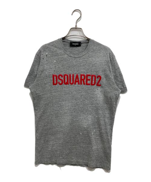 DSQUARED2（ディースクエアード）DSQUARED2 (ディースクエアード) ダメージ加工ペイントTシャツ グレー サイズ:Mの古着・服飾アイテム