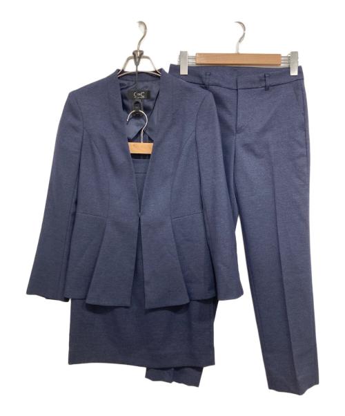 COUP DE CHANCE（クードシャンス）COUP DE CHANCE (クードシャンス) タンブルツイードVノーカラージャケットセットアップ ネイビー サイズ:36の古着・服飾アイテム