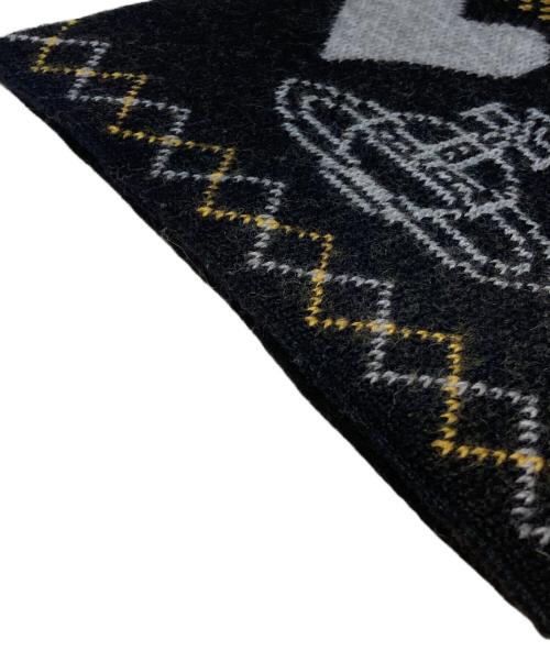 Vivienne Westwood（ヴィヴィアンウエストウッド）Vivienne Westwood (ヴィヴィアンウエストウッド) オーブ&ハートデザインマフラー ブラック×イエローの古着・服飾アイテム