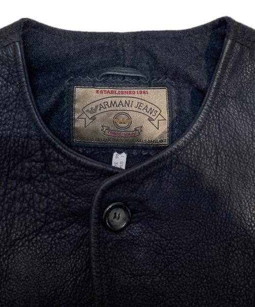 ARMANI JEANS（アルマーニジーンズ）ARMANI JEANS (アルマーニジーンズ) 切替レザーベスト ブラック サイズ:I46(L相当)の古着・服飾アイテム