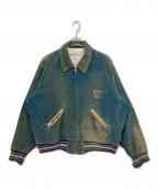 USEDユーズド）の古着「ヴィンテージコーデュロイ刺繍スタジアムジャケット」｜ブルー