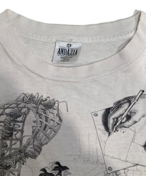 M.C.Escher（マウリッツ・コルネリス・エッシャー）M.C.Escher (マウリッツ・コルネリス・エッシャー) 両面だまし絵プリントカットソー ホワイト サイズ:Lの古着・服飾アイテム