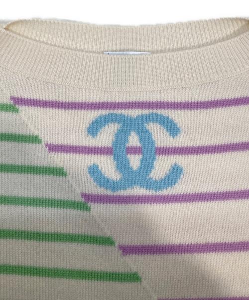 CHANEL（シャネル）CHANEL (シャネル) ココマークボーダードルマンスリーブプルオーバーニット マルチカラー サイズ:M(38)の古着・服飾アイテム