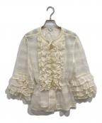 CHANELシャネル）の古着「フロントボタンフリルブラウス」｜ベージュ×イエロー