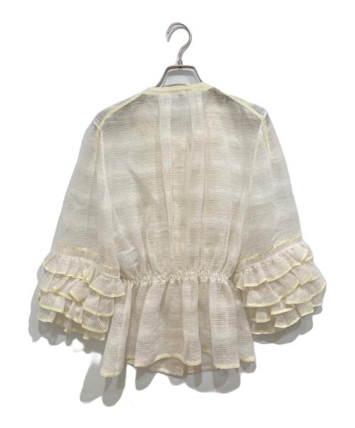 CHANEL（シャネル）CHANEL (シャネル) フロントボタンフリルブラウス ベージュ×イエロー サイズ:SIZE S(36)の古着・服飾アイテム