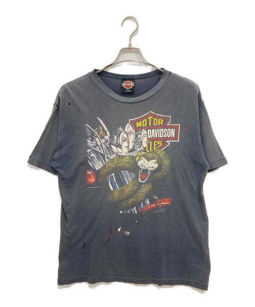 HARLEY-DAVIDSON（ハーレーダビッドソン）HARLEY-DAVIDSON (ハーレーダビッドソン) スネークプリントバイカーTシャツ フェードブラック サイズ:Lの古着・服飾アイテム