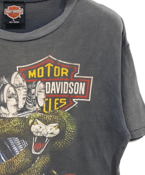 HARLEY-DAVIDSON（ハーレーダビッドソン）HARLEY-DAVIDSON (ハーレーダビッドソン) スネークプリントバイカーTシャツ フェードブラック サイズ:Lの古着・服飾アイテム