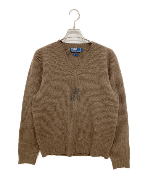 POLO RALPH LAUREN（ポロ・ラルフローレン）POLO RALPH LAUREN (ポロ・ラルフローレン) エルボーパッチVネックニット ブラウン サイズ:Lの古着・服飾アイテム