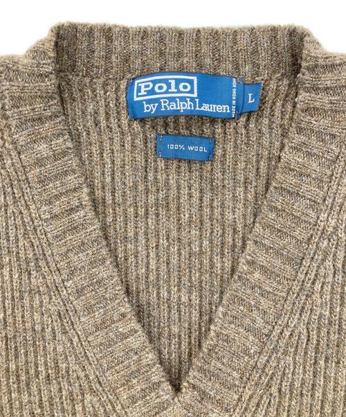 POLO RALPH LAUREN（ポロ・ラルフローレン）POLO RALPH LAUREN (ポロ・ラルフローレン) エルボーパッチVネックニット ブラウン サイズ:Lの古着・服飾アイテム