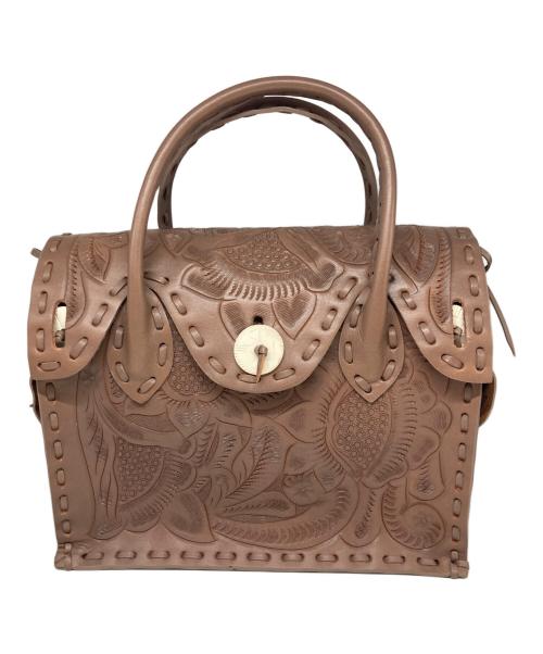 Carving Tribes（カービングトライブス）Carving Tribes (カービングトライブス) カーヴィングレザーハンドバッグ ピンクの古着・服飾アイテム