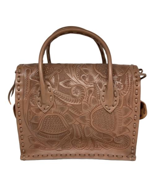 Carving Tribes（カービングトライブス）Carving Tribes (カービングトライブス) カーヴィングレザーハンドバッグ ピンクの古着・服飾アイテム