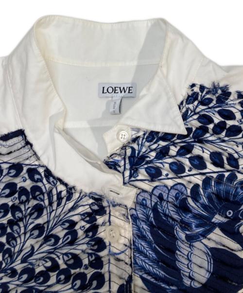 LOEWE（ロエベ）LOEWE (ロエベ) アシンメトリーロングシャツ ホワイト×ネイビー サイズ:Mの古着・服飾アイテム