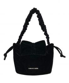 CHARLES & KEITH（チャールズアンドキース）の古着「ベルベットボウ ルーシュドトップハンドルバッグ」｜ブラック