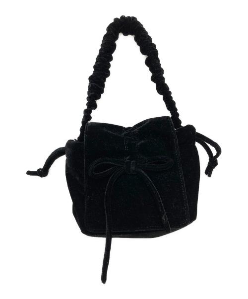 CHARLES & KEITH（チャールズアンドキース）CHARLES & KEITH (チャールズ＆キース) ベルベットボウ ルーシュドトップハンドルバッグ ブラックの古着・服飾アイテム