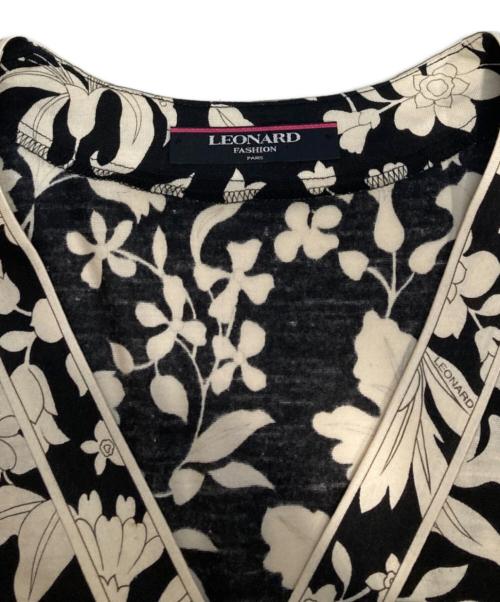 LEONARD FASHION（レオナールファッション）LEONARD FASHION (レオナールファッション) ウール混花柄ワンピース ブラック×ベージュ サイズ:LLの古着・服飾アイテム