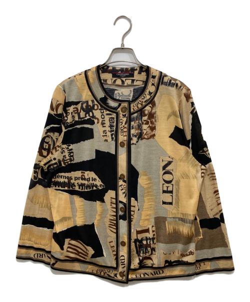 LEONARD FASHION（レオナールファッション）LEONARD FASHION (レオナールファッション) 総柄カーディガン ベージュ サイズ:LLの古着・服飾アイテム