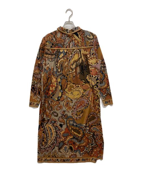 LEONARD FASHION（レオナールファッション）LEONARD FASHION (レオナールファッション) シルク混総柄ワンピース ブラウン サイズ:Mの古着・服飾アイテム