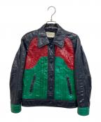 GUCCIグッチ）の古着「イールスキンレザージャケット」｜ネイビー×グリーン×レッド