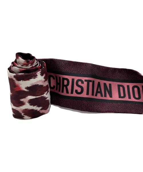 Christian Dior（クリスチャン ディオール）Christian Dior (クリスチャン ディオール) レオパード柄ミッツァシルクスカーフ ピンクの古着・服飾アイテム