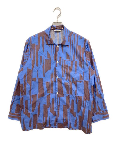 PHEENY（フィーニー）PHEENY (フィーニー) PRINT TYPEWRITER PAJAMAS SHIRT ブルー×ブラウン サイズ:Freeの古着・服飾アイテム