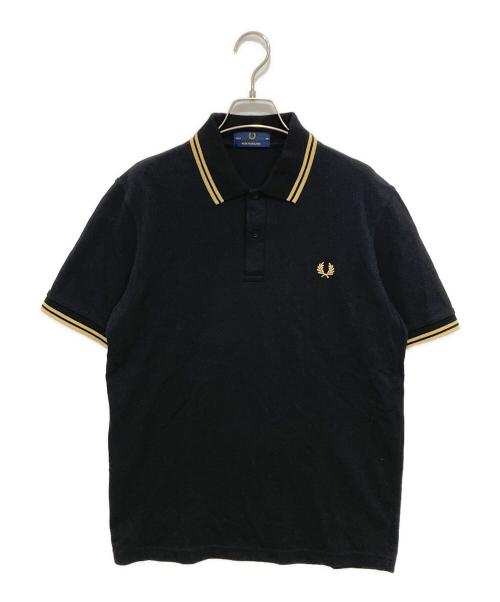 FRED PERRY（フレッドペリー）FRED PERRY (フレッドペリー) ロゴ刺繍ポロシャツ ブラック×ゴールド サイズ:L(UK40）の古着・服飾アイテム