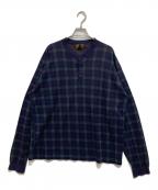 Eddie Bauerエディーバウアー）の古着「長袖チェック柄ヘンリーネックニット」｜ネイビー