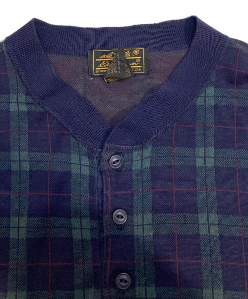 Eddie Bauer（エディーバウアー）Eddie Bauer (エディーバウアー) 長袖チェック柄ヘンリーネックニット ネイビー サイズ:Lの古着・服飾アイテム