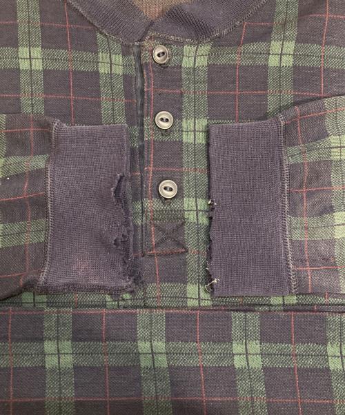 Eddie Bauer（エディーバウアー）Eddie Bauer (エディーバウアー) 長袖チェック柄ヘンリーネックニット ネイビー サイズ:Lの古着・服飾アイテム