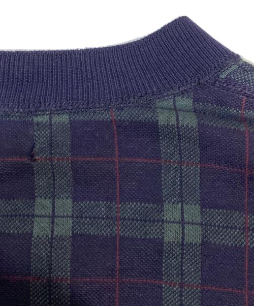 Eddie Bauer（エディーバウアー）Eddie Bauer (エディーバウアー) 長袖チェック柄ヘンリーネックニット ネイビー サイズ:Lの古着・服飾アイテム