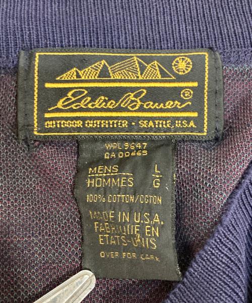 Eddie Bauer（エディーバウアー）Eddie Bauer (エディーバウアー) 長袖チェック柄ヘンリーネックニット ネイビー サイズ:Lの古着・服飾アイテム