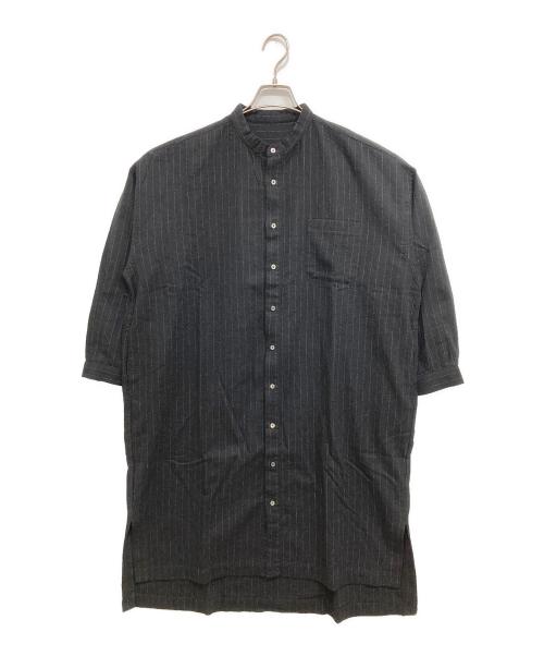 nest Robe（ネストローブ）nest Robe (ネストローブ) ストライプ柄コットンウールバンドカラーワンピース ブラック サイズ:freeの古着・服飾アイテム