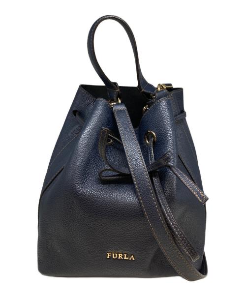 FURLA（フルラ）FURLA (フルラ) 2WAY 巾着 ショルダーバッグ ネイビーの古着・服飾アイテム