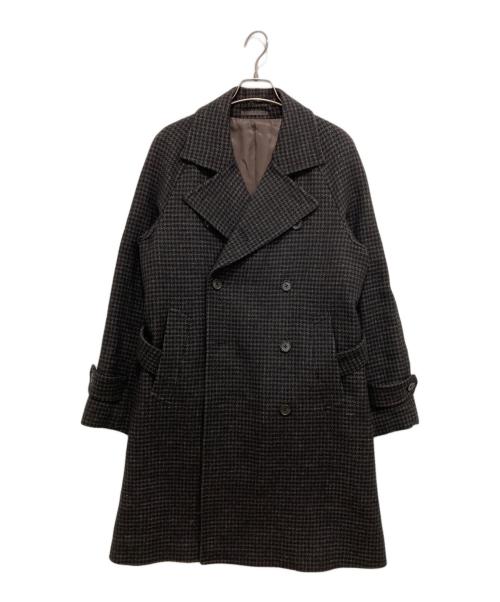 RING JACKET（リングジャケット）RING JACKET (リングヂャケット) ハウンドトゥース シルク/リネン混ウール トレンチ コート ブラック サイズ:44の古着・服飾アイテム