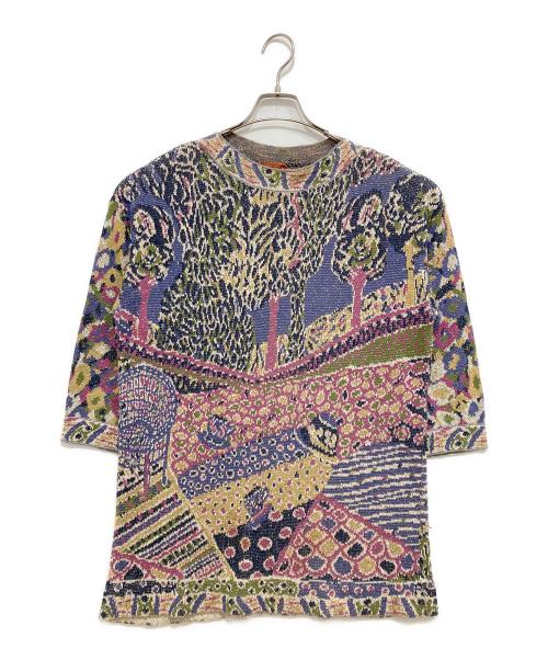 missoni（ミッソーニ）missoni (ミッソーニ) 総柄ニットワンピース パープル×ピンク サイズ:表記なしの古着・服飾アイテム