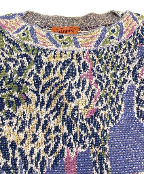 missoni（ミッソーニ）missoni (ミッソーニ) 総柄ニットワンピース パープル×ピンク サイズ:表記なしの古着・服飾アイテム