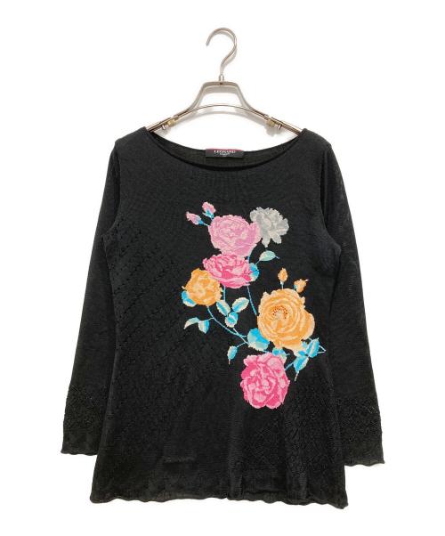 LEONARD（レオナール）LEONARD (レオナール) 花柄ニット ブラック サイズ:Mの古着・服飾アイテム